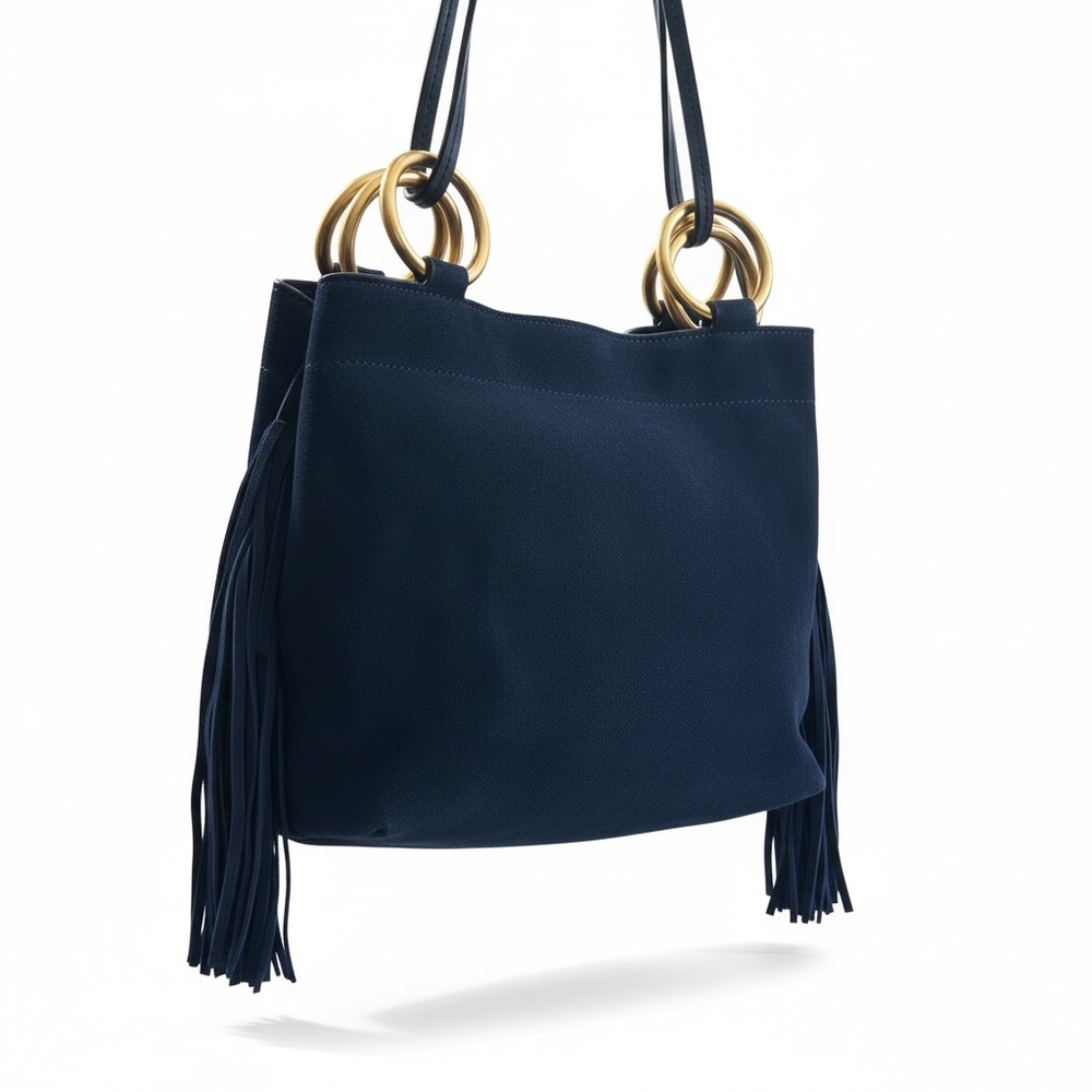 Tory Burch Suede Fringe Ring Tote – Navy | EUC Festival Ready - Picture 13 of 17